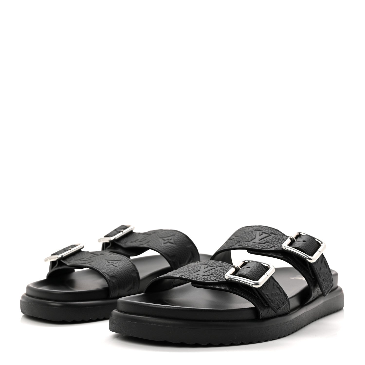 Louis Vuitton Grained Calfskin Embossed Monogram Mens Venice Mule Sandals 11 Black 4 of 9