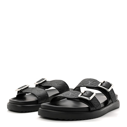 Louis Vuitton Grained Calfskin Embossed Monogram Mens Venice Mule Sandals 11 Black 4 of 9