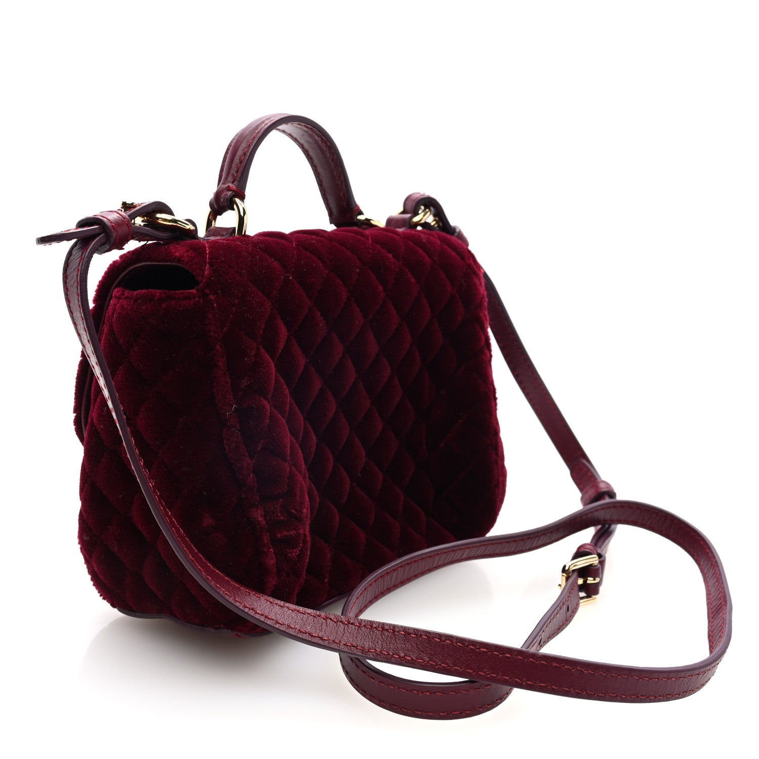 Dolce & Gabbana Velvet Quilted Embellished DG Childrens Top Handle Bag Burgundy 3 of 9