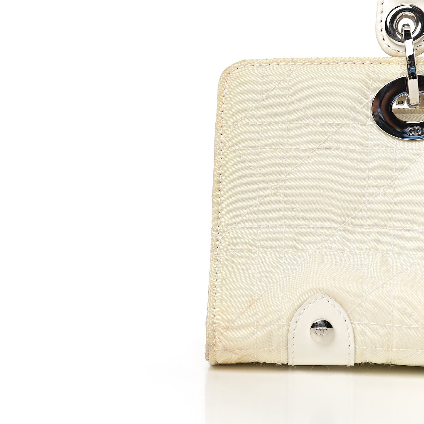 Nylon Cannage Stitched Small Lady Dior East West White