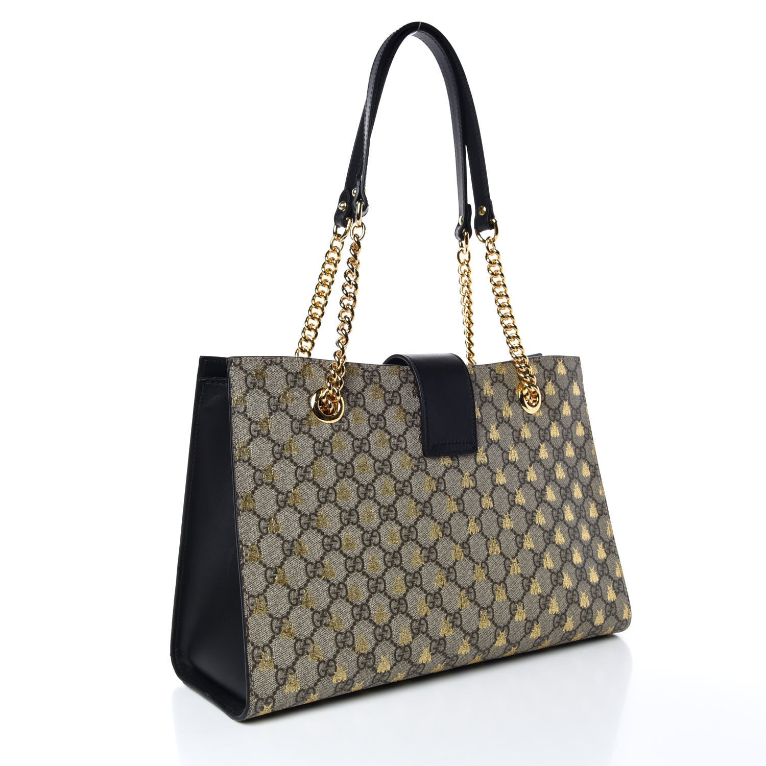 Gucci GG Supreme Monogram Bees Medium Padlock Tote Beige Oro Black 3 of 9