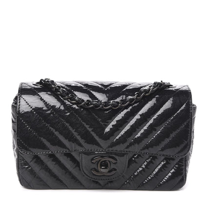Chanel Patent Metallic Crumpled Calfskin Chevron Quilted Mini Rectangular Flap So Black 1 of 11