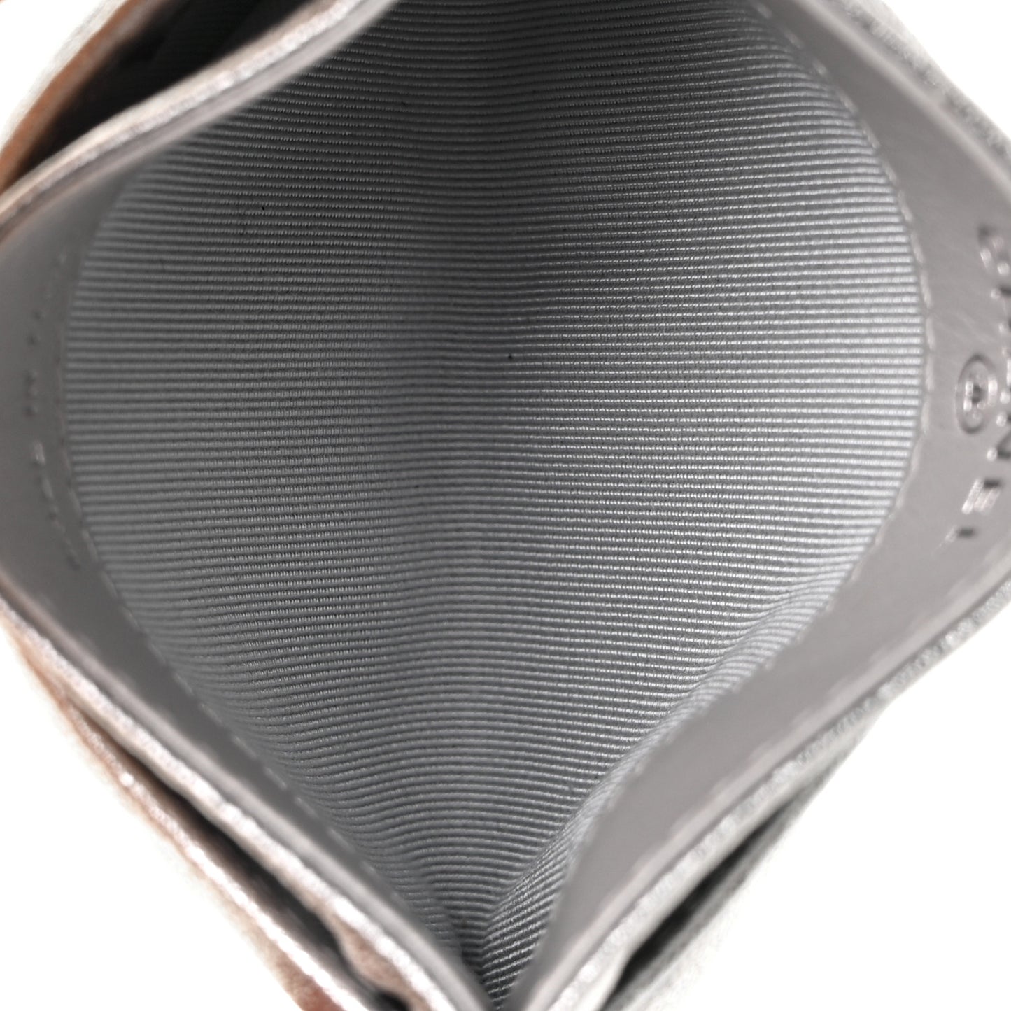 Metallic Lambskin Quilted Card Holder Silver