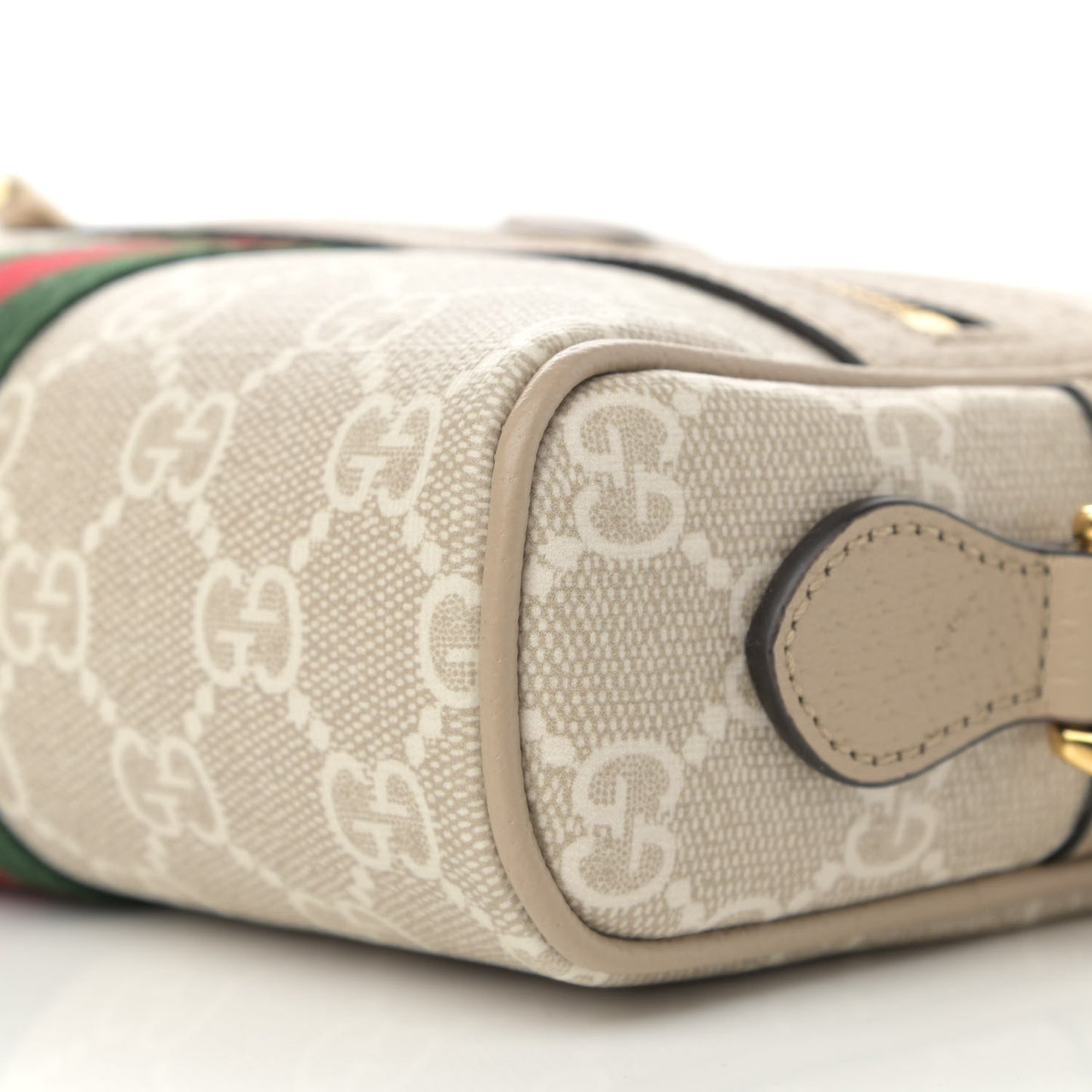 GG Supreme Monogram Textured Calfskin Web Mini Ophidia Shoulder Bag Beige Mystic White Oatmeal