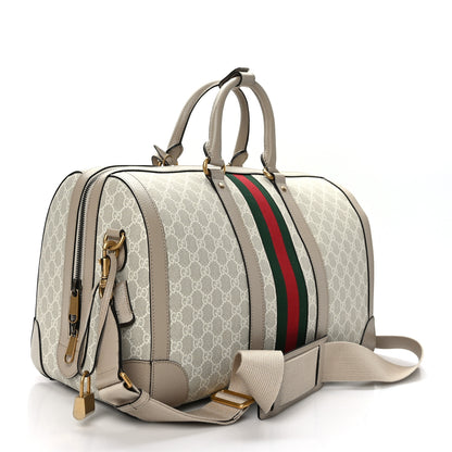 Gucci GG Supreme Monogram Textured Dollar Calfskin Web Medium Savoy Duffle Bag Beige Mystic White Oatmeal 2 of 10