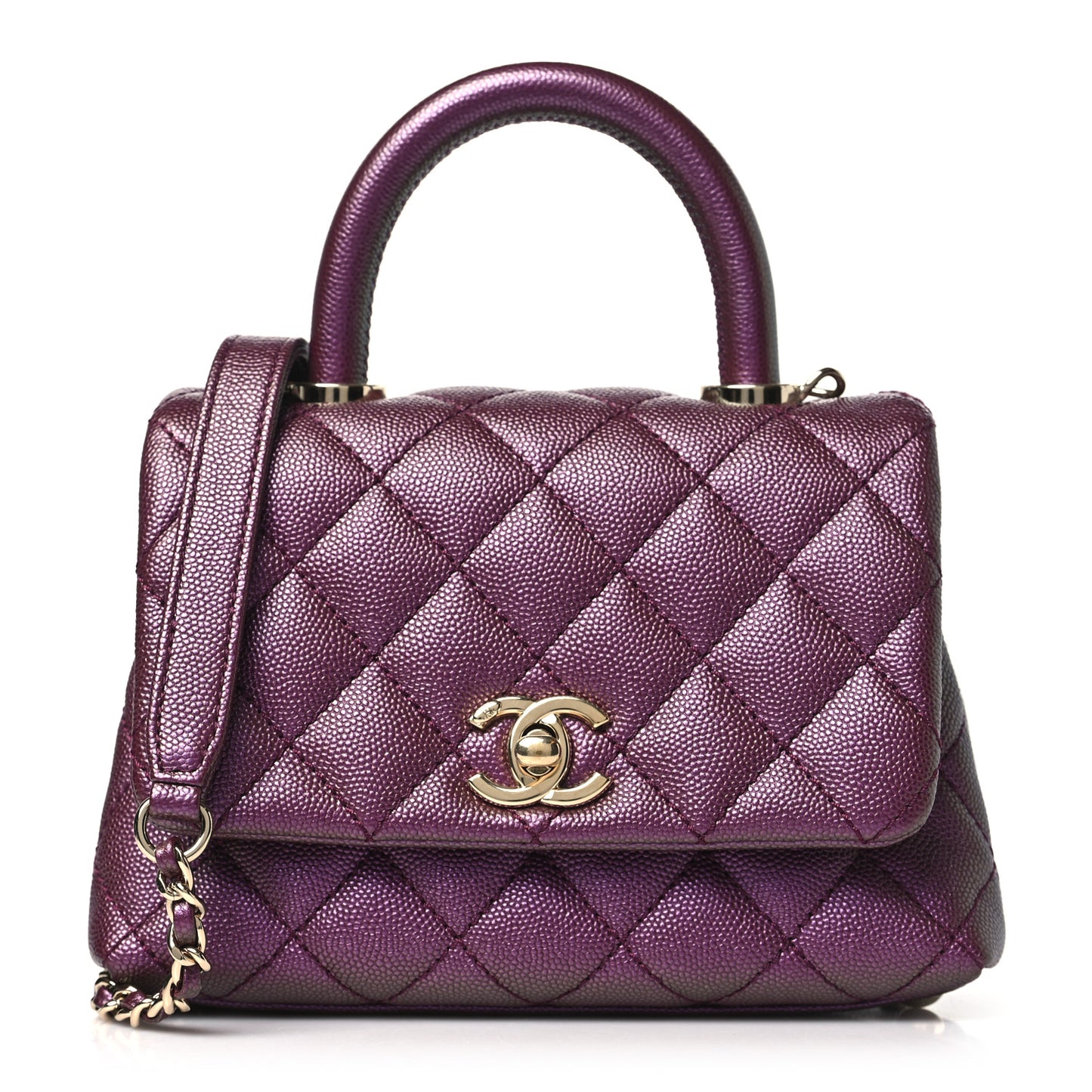 Iridescent Caviar Quilted Extra Mini Coco Handle Flap Purple