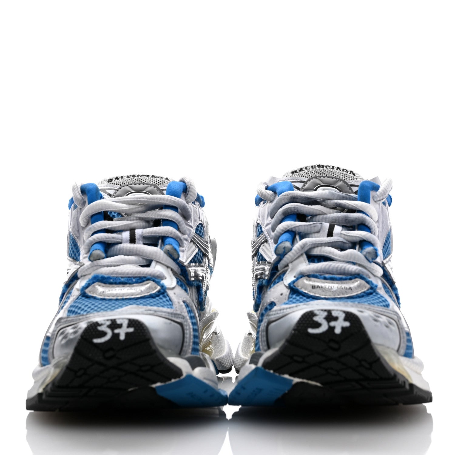 Balenciaga Mesh Rubber Distressed Womens Runner Sneakers 37 Navy White Black Grey 2 of 8