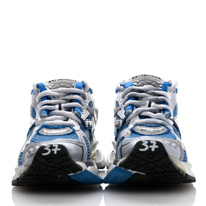 Balenciaga Mesh Rubber Distressed Womens Runner Sneakers 37 Navy White Black Grey 2 of 8