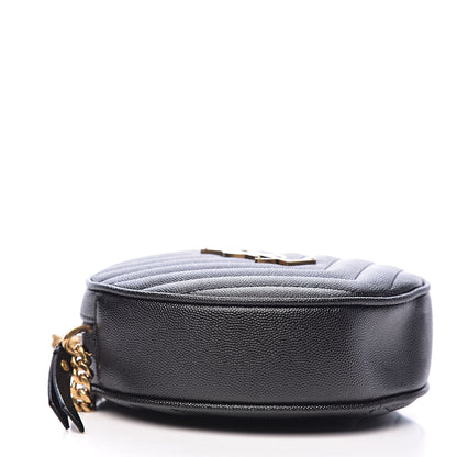 Saint Laurent Grain De Poudre Matelasse Chevron Quilted Round Vinyle Camera Bag Black 4 of 10