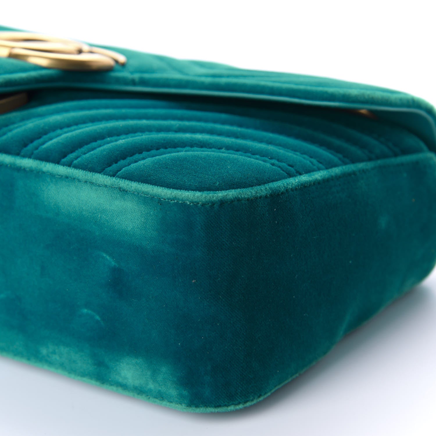 Gucci Velvet Matelasse Small GG Marmont Shoulder Bag Pavone Cyan 7 of 10