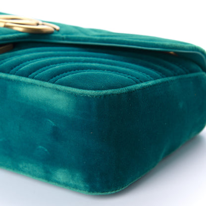 Gucci Velvet Matelasse Small GG Marmont Shoulder Bag Pavone Cyan 7 of 10