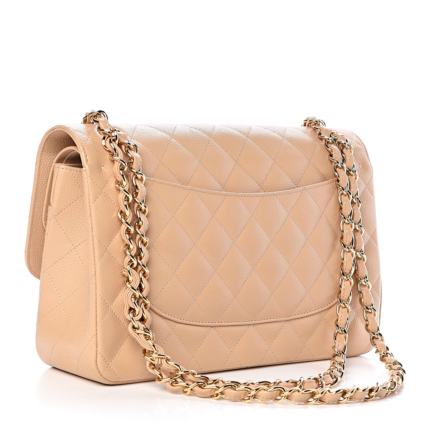 Caviar Quilted Jumbo Double Flap Beige Clair
