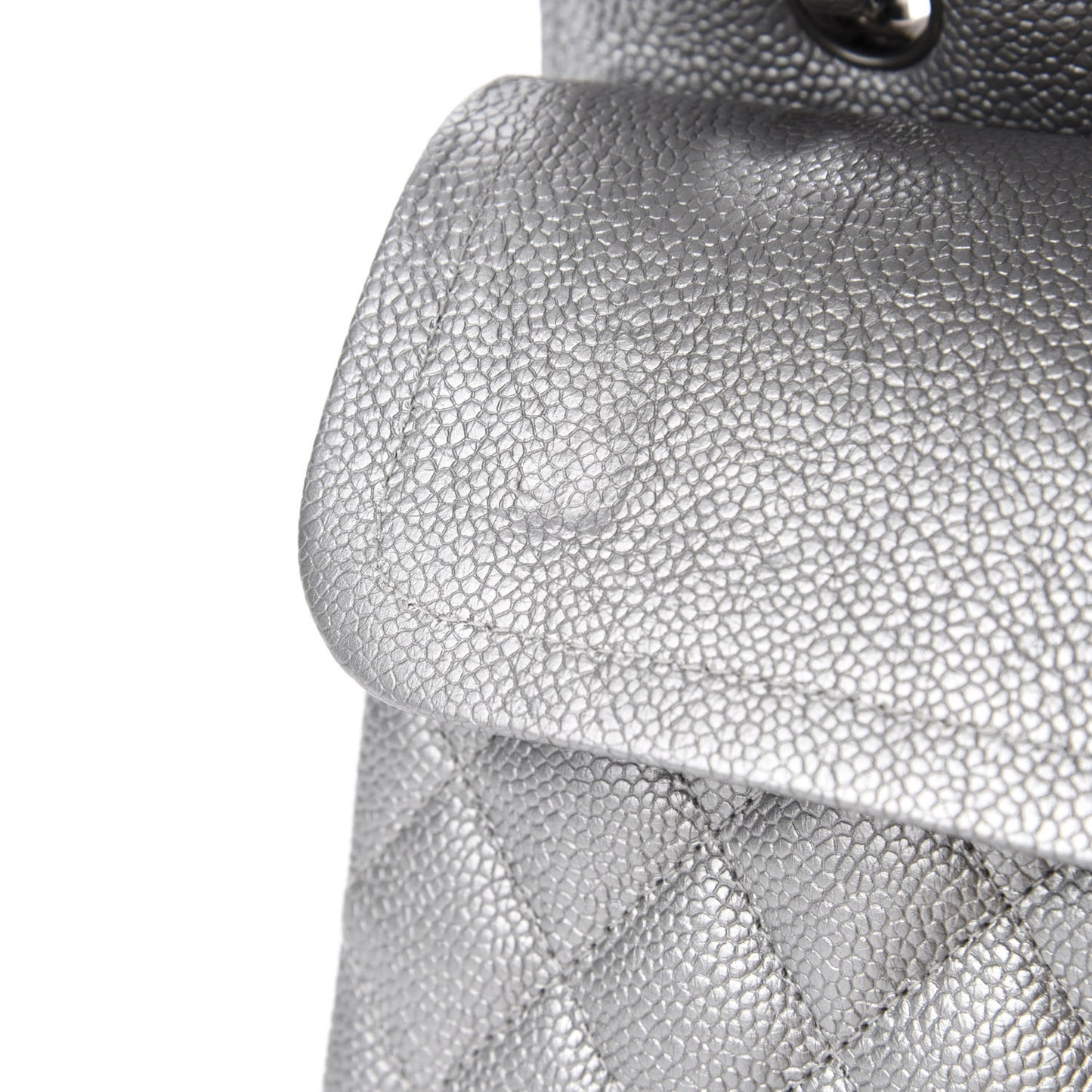 Metallic Caviar Quilted Medium Double Flap Silver