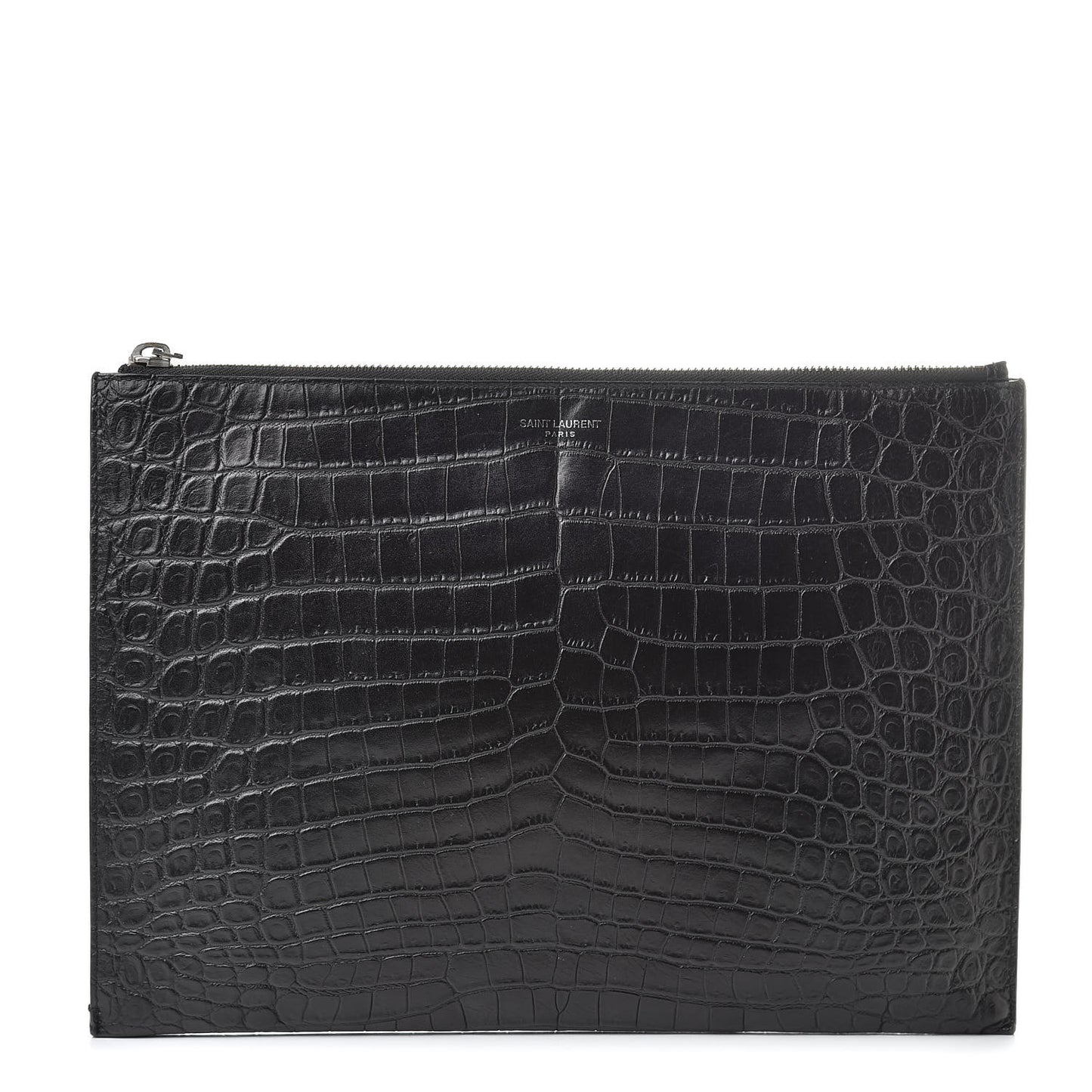 Calfskin Crocodile Embossed Sac De Jour Carryall Pouch Black