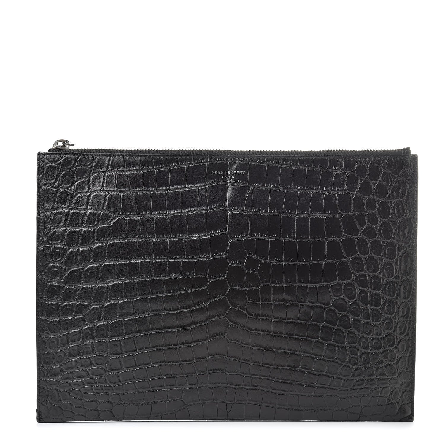 Saint Laurent Calfskin Crocodile Embossed Sac De Jour Carryall Pouch Black 1 of 7