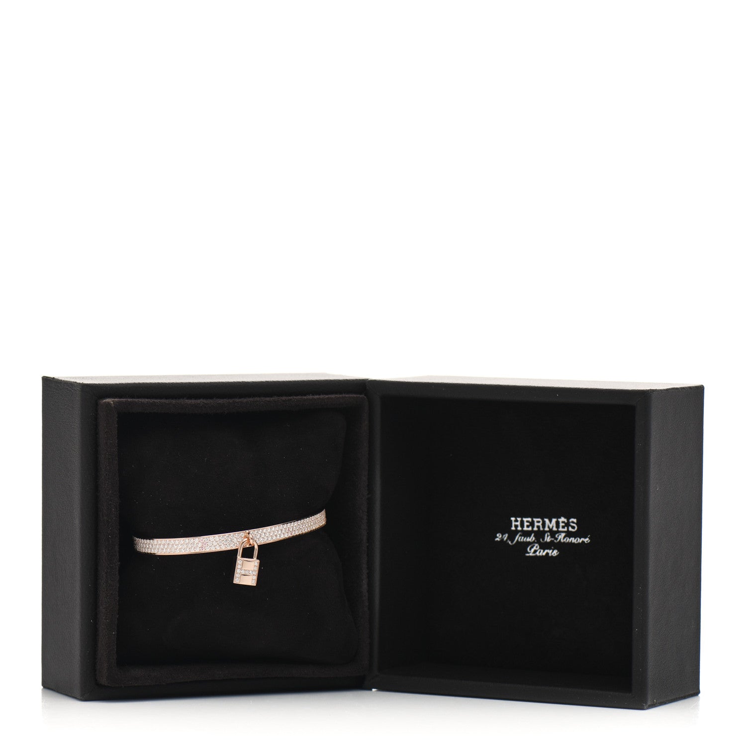 Hermes 18K Rose Gold Diamond Pave Kelly Clochette Cuff Bracelet SH 1 of 4