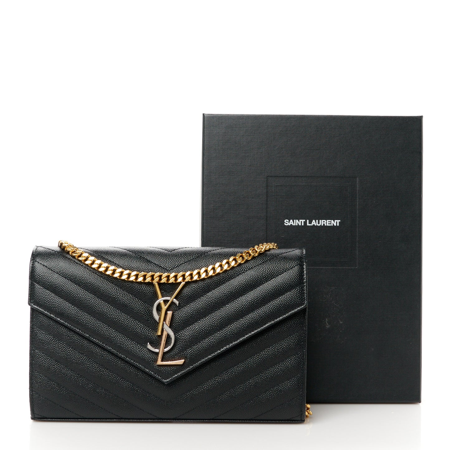 Grain De Poudre Matelasse Chevron Monogram Chain Wallet Black