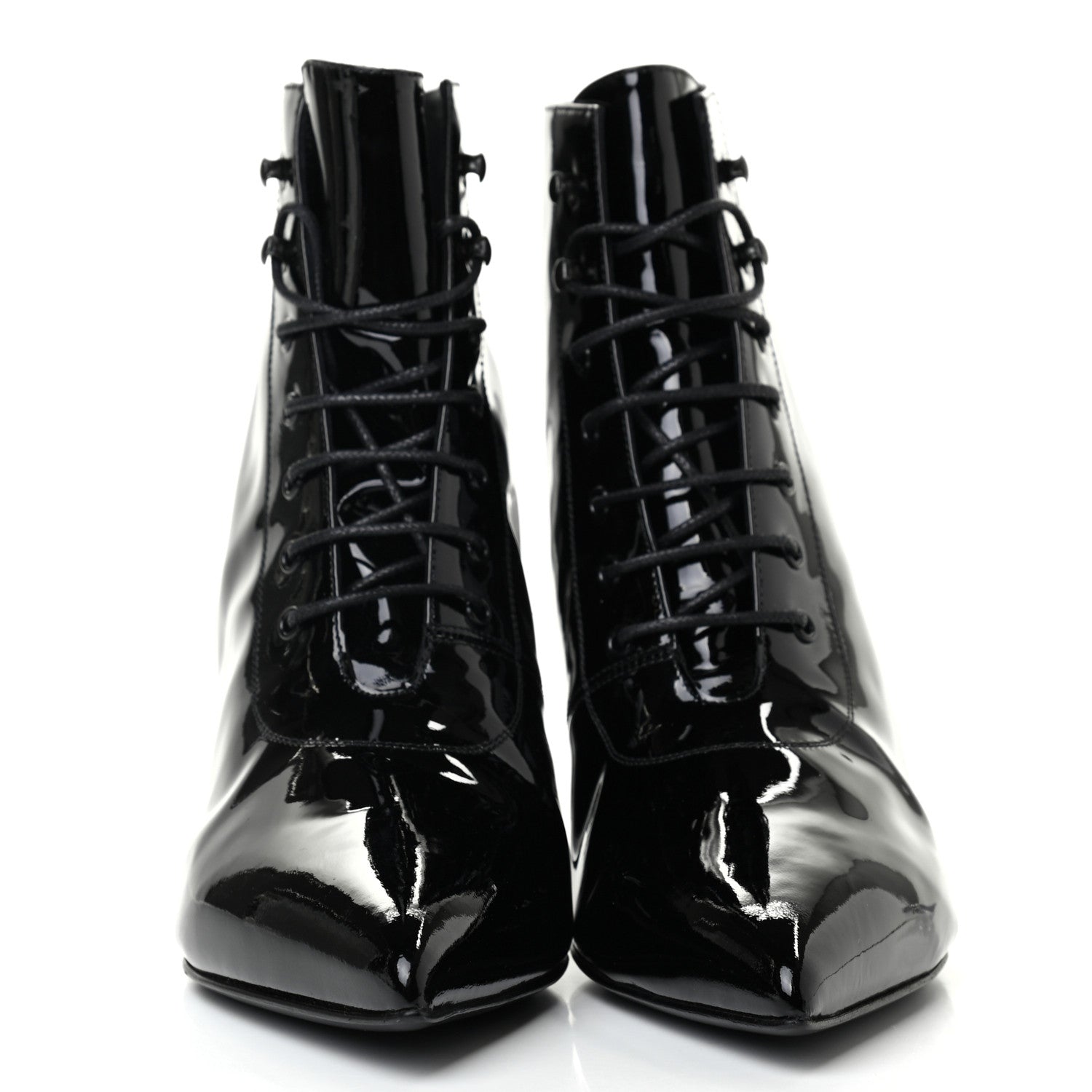 Saint Laurent Patent Calfskin Cat 50 Laced Boots 37.5 Black 2 of 7