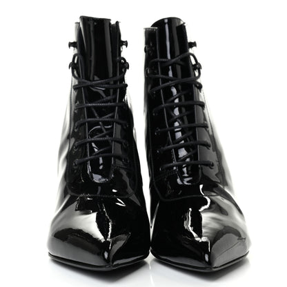 Saint Laurent Patent Calfskin Cat 50 Laced Boots 37.5 Black 2 of 7
