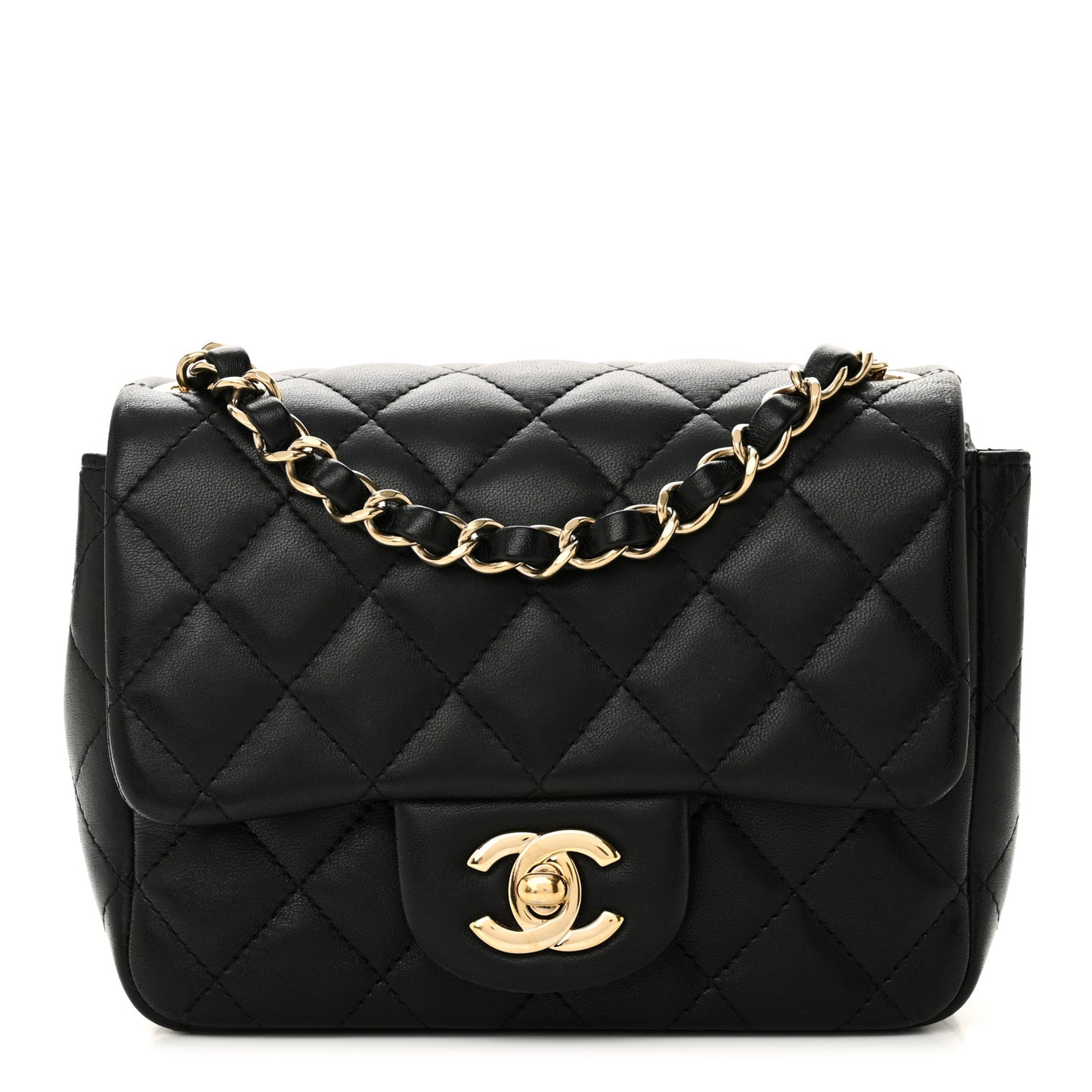 Lambskin Quilted Mini Square Flap Black