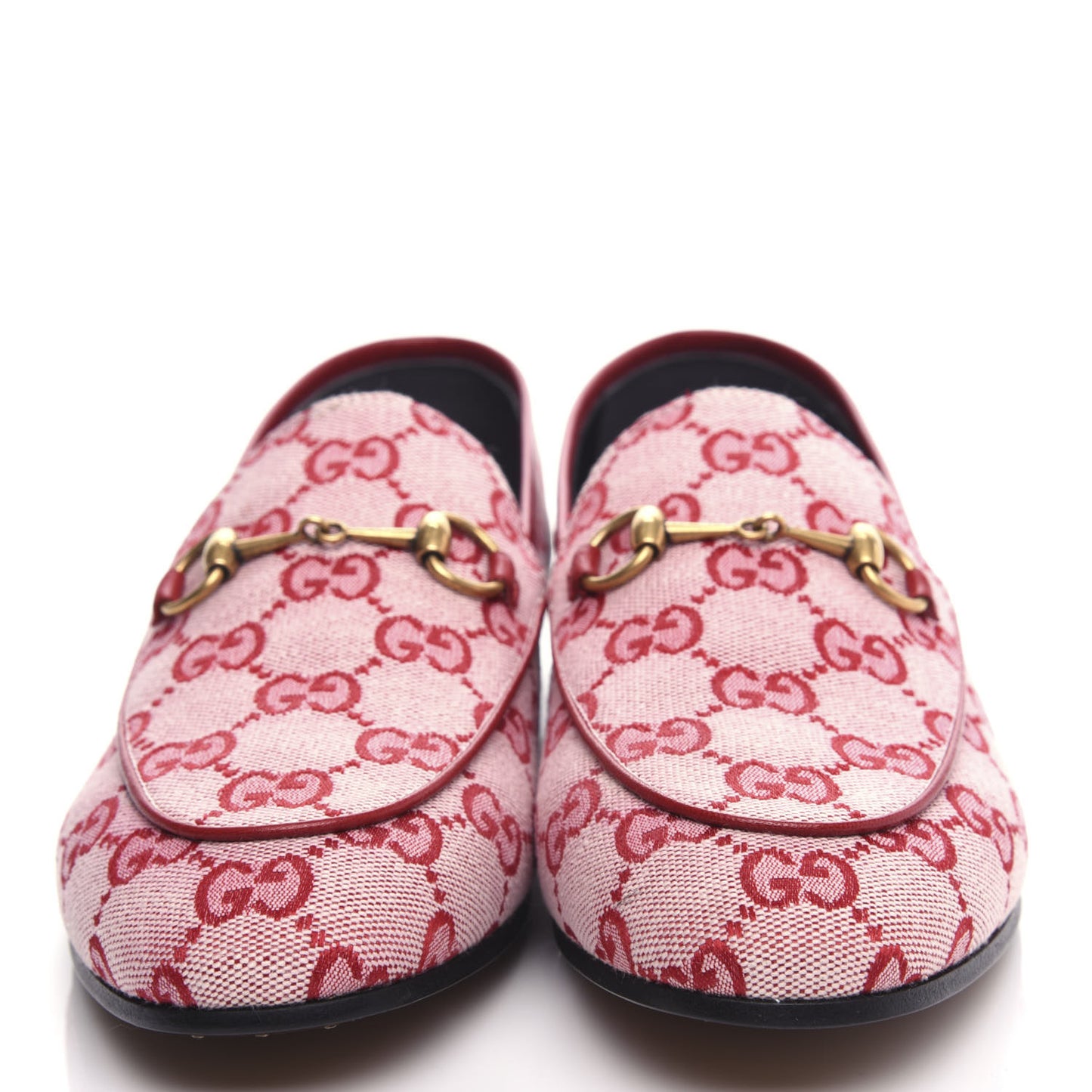 Canvas GG Monogram Horsebit Womens Jordaan Loafers 38 Gardenia Hibiscus Red