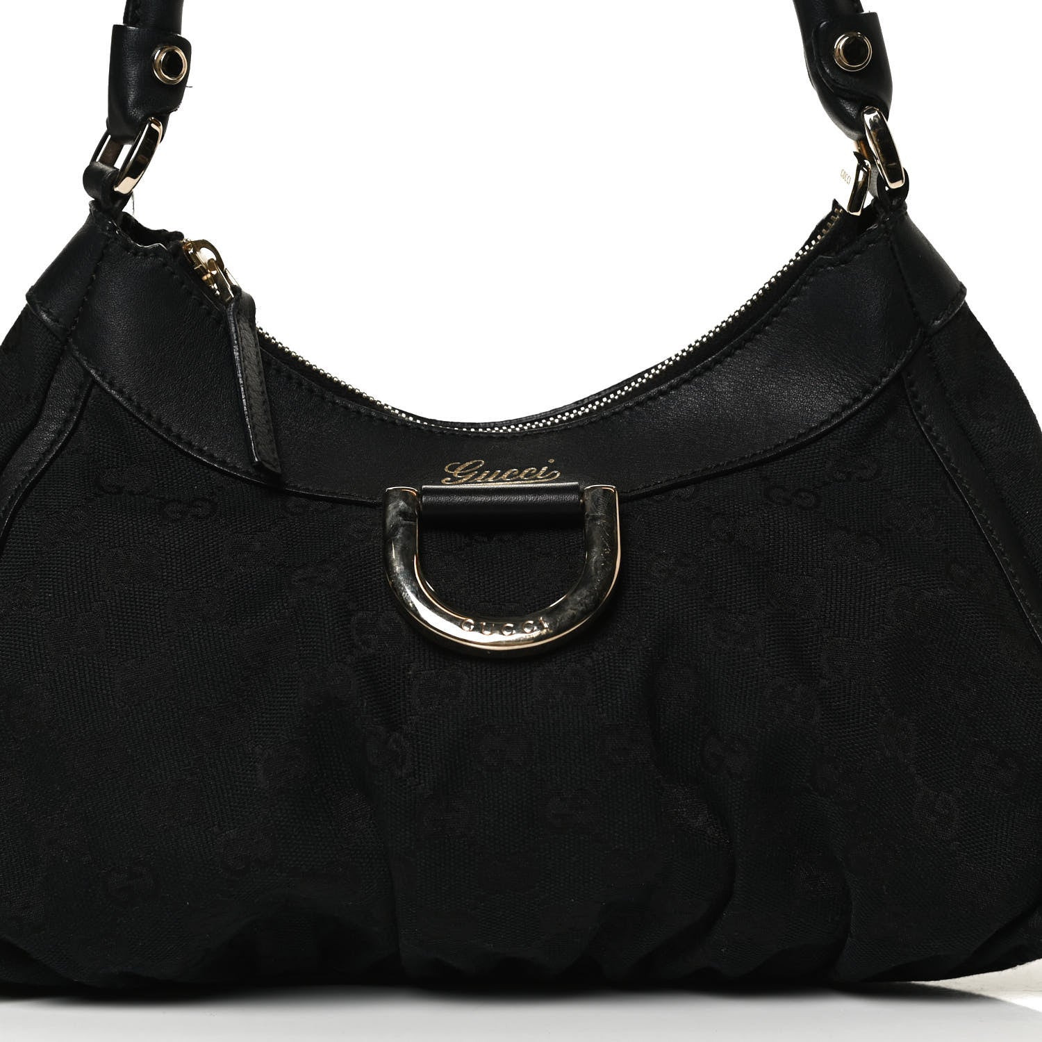 Gucci Monogram Medium D Gold Ring Hobo Black 9 of 15
