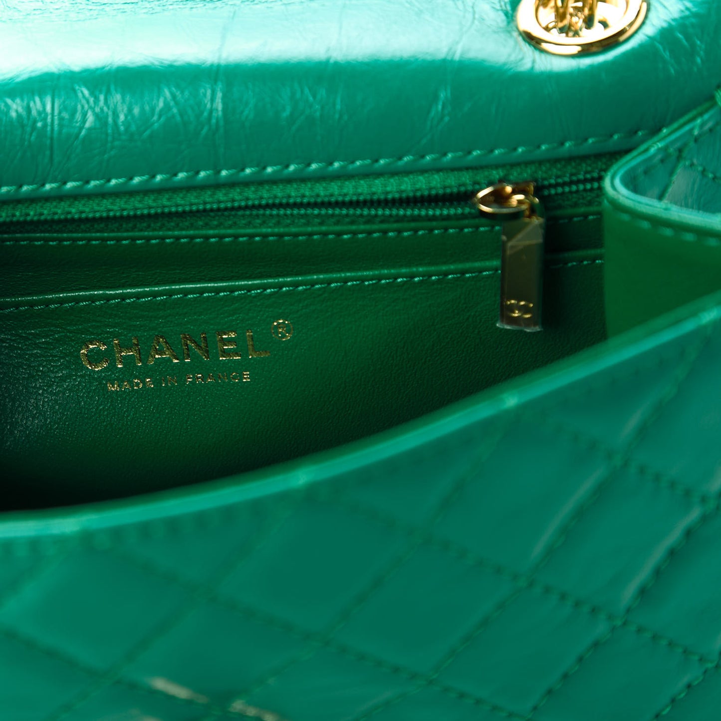 Aged Calfskin Quilted 2.55 Reissue Mini Flap Green