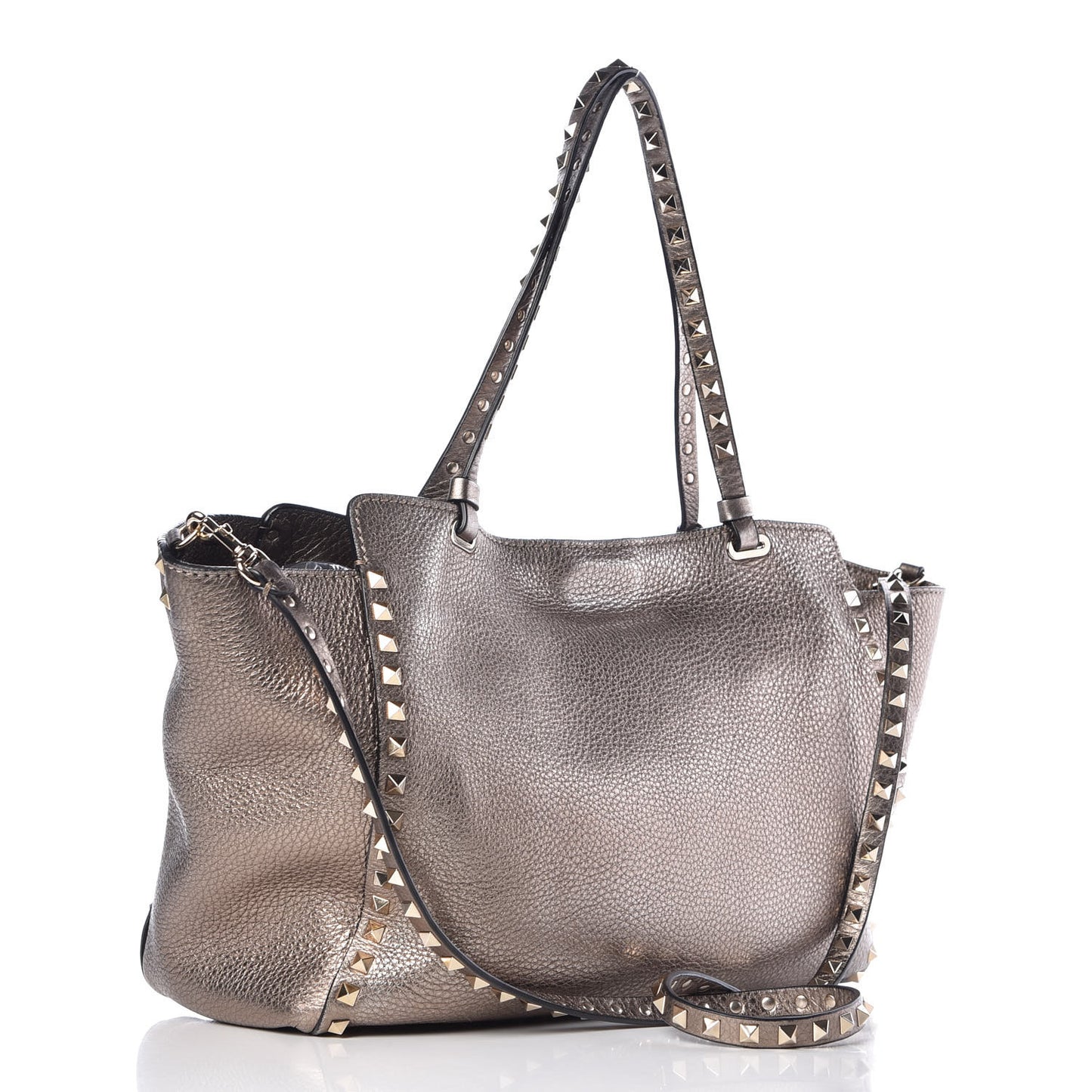 Metallic Alce Printed Calfskin Medium Rockstud Tote Sasso