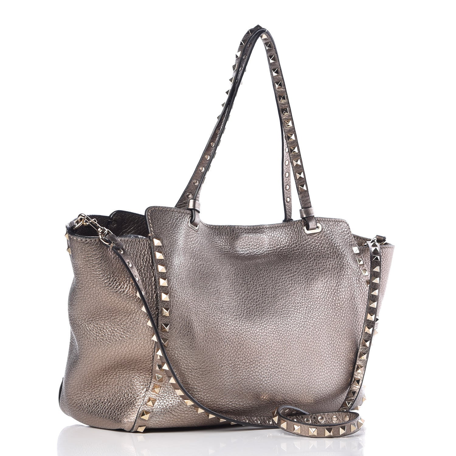 Valentino Garavani Metallic Alce Printed Calfskin Medium Rockstud Tote Sasso 3 of 11