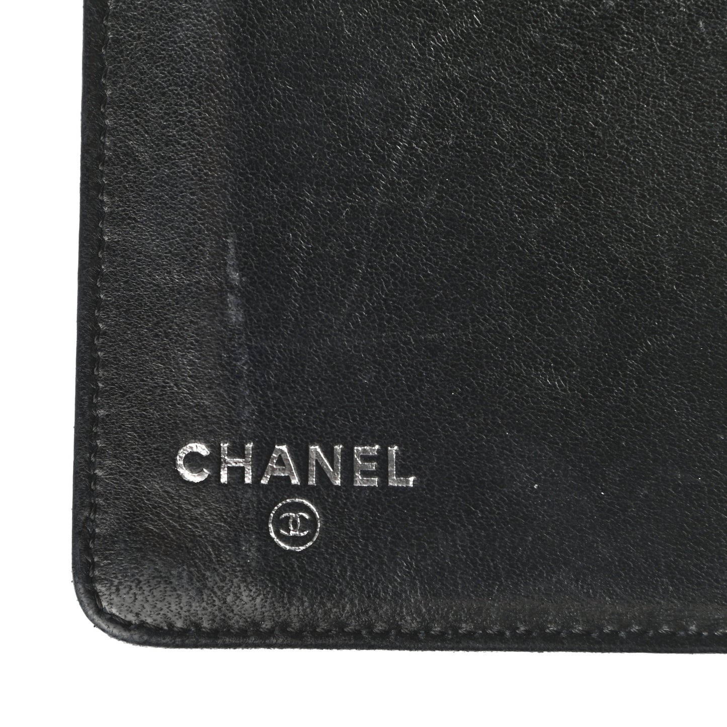 Lambskin Camellia Embossed Yen Wallet Black