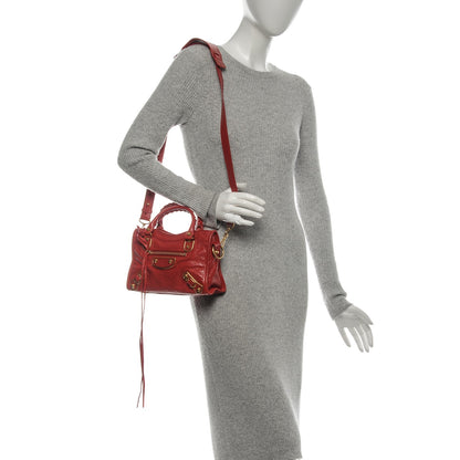 Balenciaga Agneau Gold Metallic Edge Hardware Mini City Rouge Rubis 2 of 6