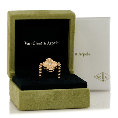 Van Cleef & Arpels 18K Rose Gold Diamond Carnelian Reversible Guilloche Vintage Alhambra Ring 51 5.75 8 of 8