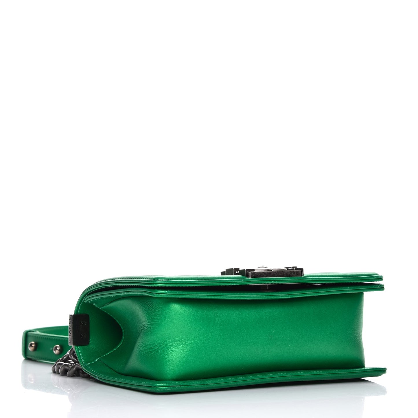 Metallic Calfskin Quilted Small Boy Flap Green