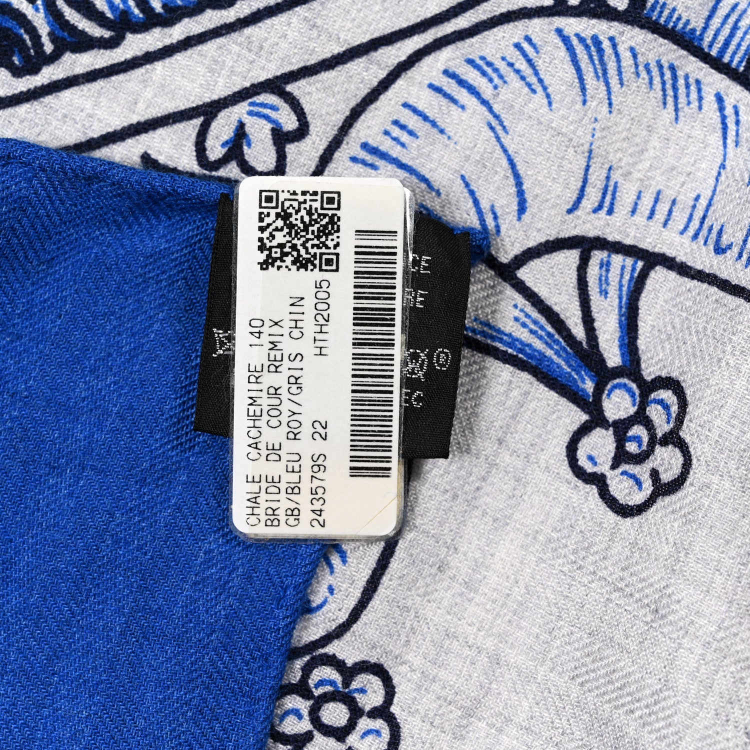 Hermes Cashmere Silk Bride De Cour Remix Scarf 140 Bleu Royal Gris Chine 4 of 4