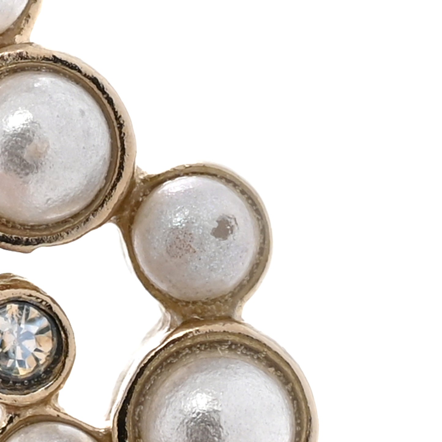 Pearl Crystal CC Brooch Gold