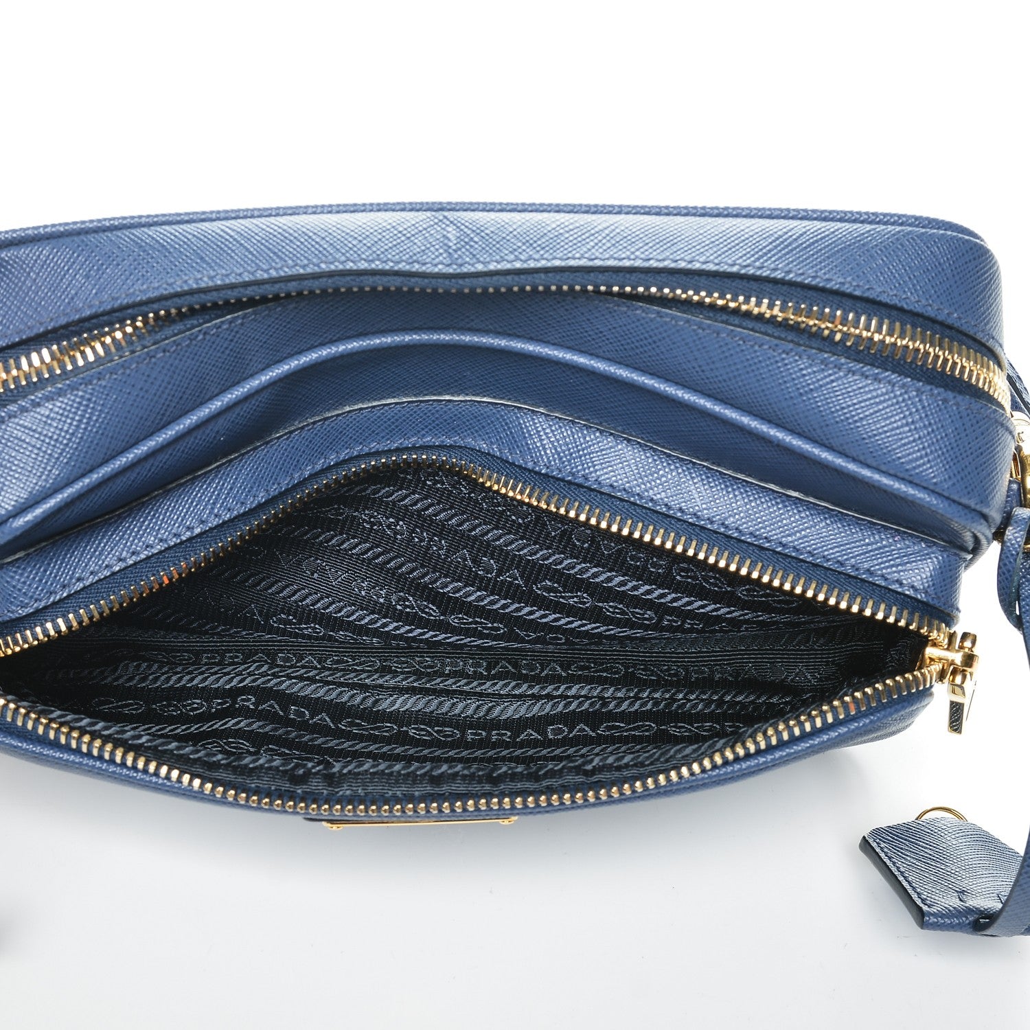 Prada Saffiano Lux Double Zip Crossbody Bag Bleuette 13 of 14