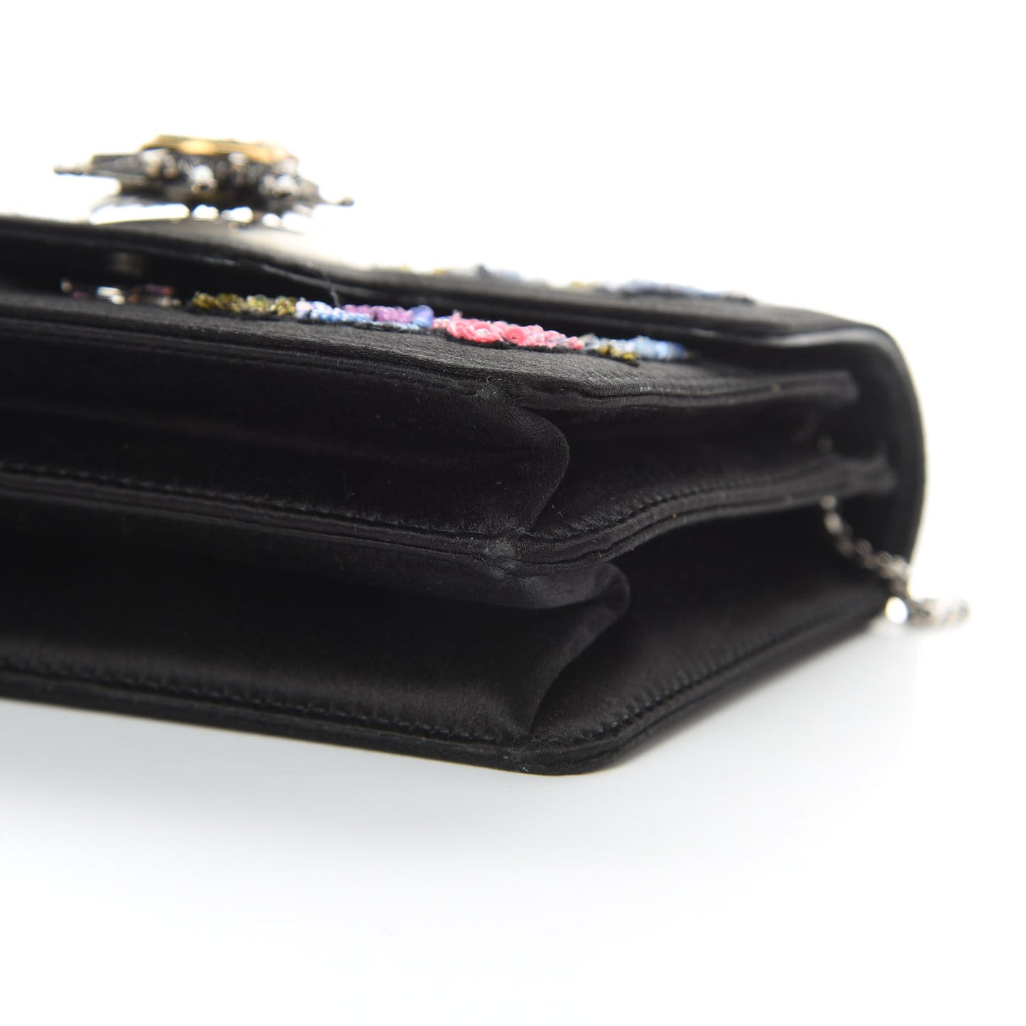Satin Floral Embroidered Mini Insignia Flap Black