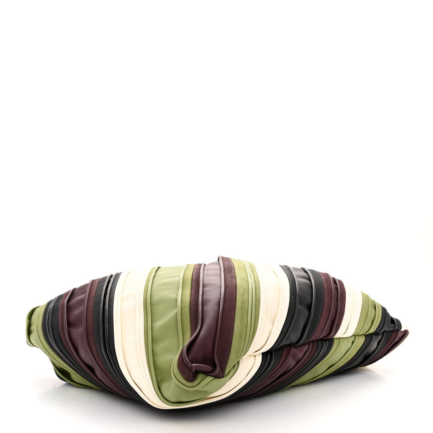 Calfskin Suede Striped Large Hop Black Matcha Leaf Jam White