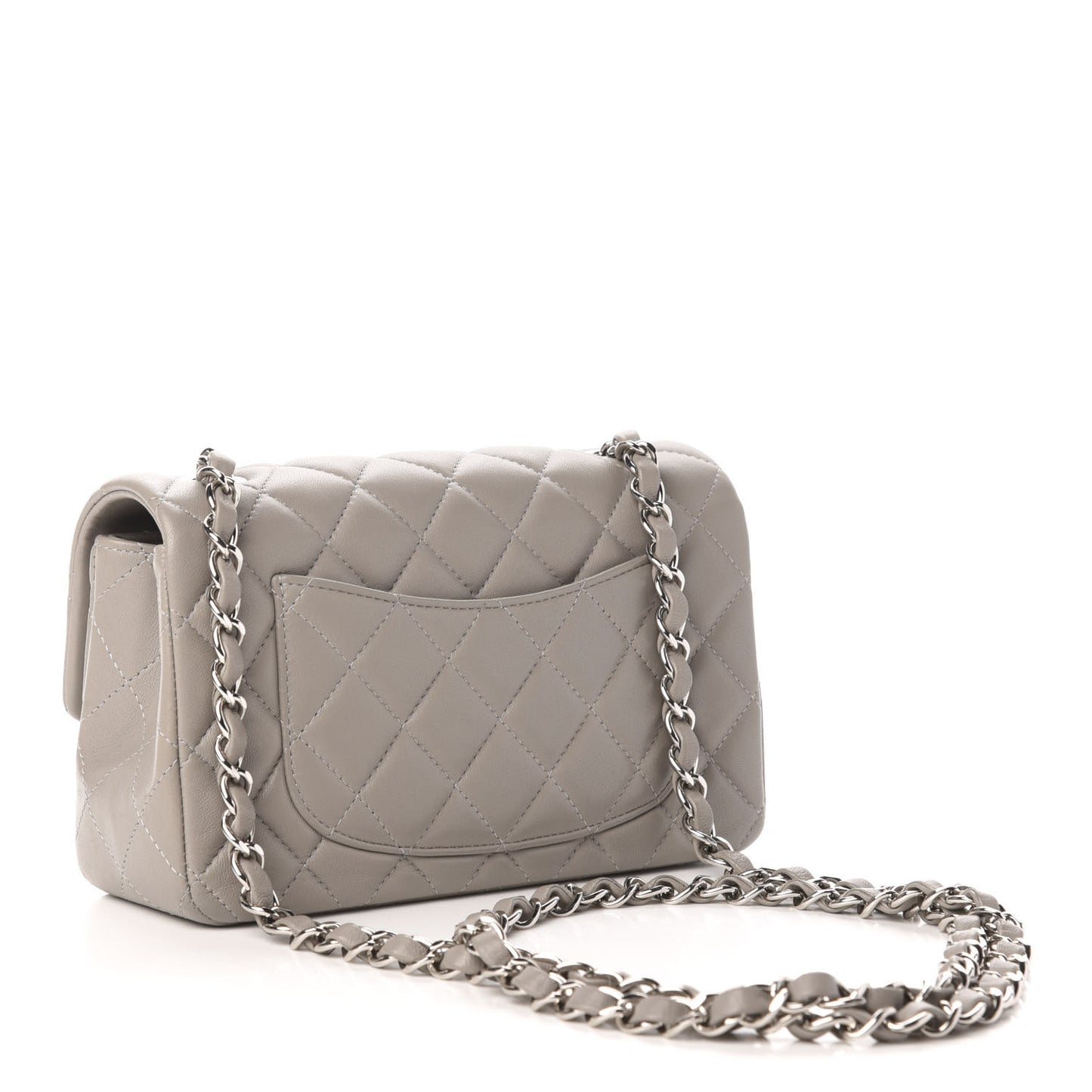 Lambskin Quilted Mini Rectangular Flap Grey