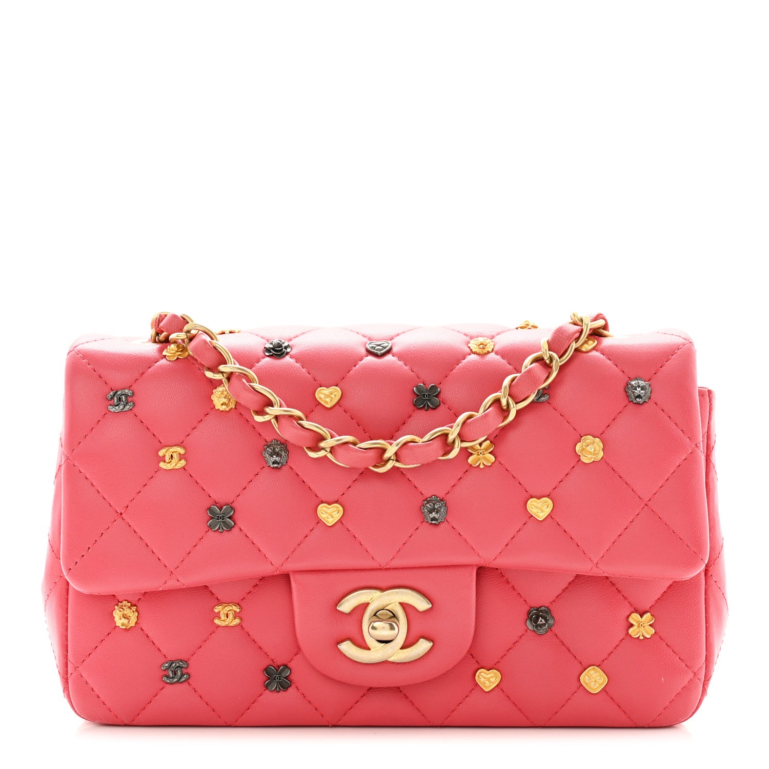 Chanel Lambskin Quilted Studded Mini Rectangular Flap Pink 1 of 12