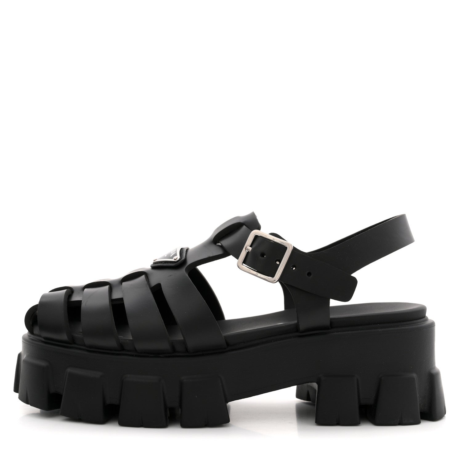 Prada Foam Rubber Triangle Logo Monolith 55mm Cage Sandals 39 Black 1 of 11