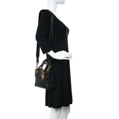 Christian Dior Crinkled Patent Cannage Small Lucky Badges My Lady Dior Black 2 of 15