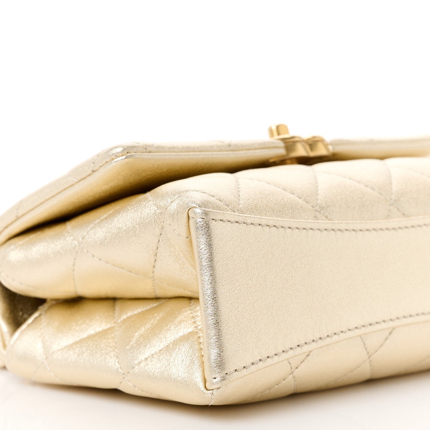 Metallic Goatskin Quilted Chic Pearls Mini Flap Gold