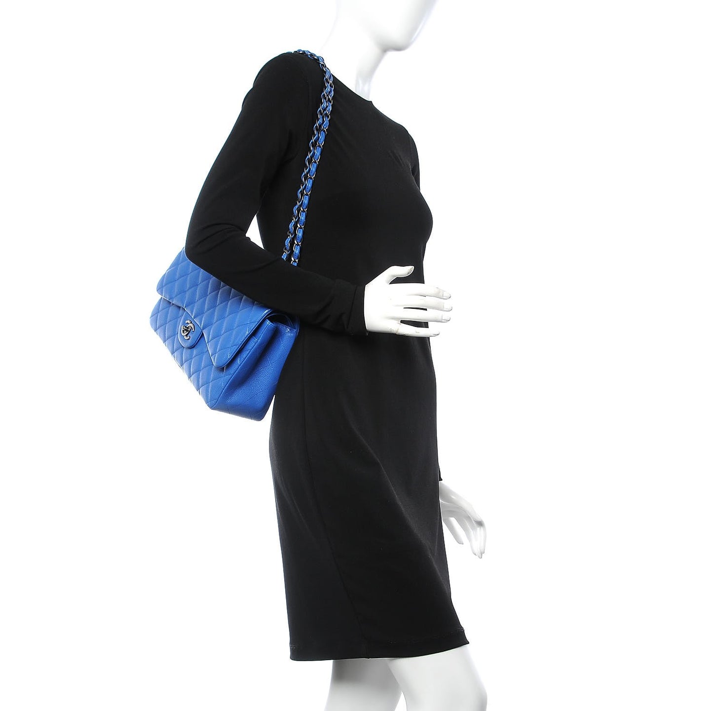 Caviar Quilted Jumbo Double Flap Blue