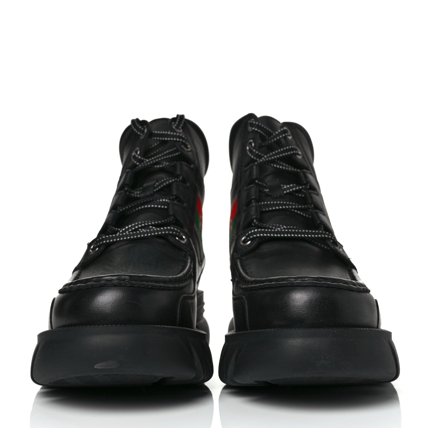 Gucci Quebec Calfskin Web Mens Interlocking G Lace Up Combat Boots 10 Black Mystic White Green Red 2 of 8