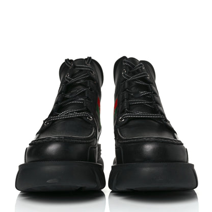 Gucci Quebec Calfskin Web Mens Interlocking G Lace Up Combat Boots 10 Black Mystic White Green Red 2 of 8