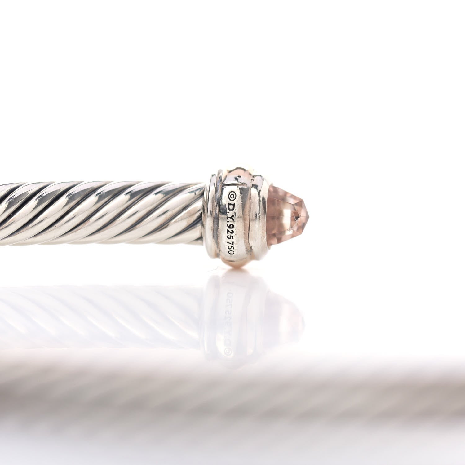 David Yurman Sterling Silver 18K Rose Gold Morganite 4mm Cable Classics Bracelet 4 of 7