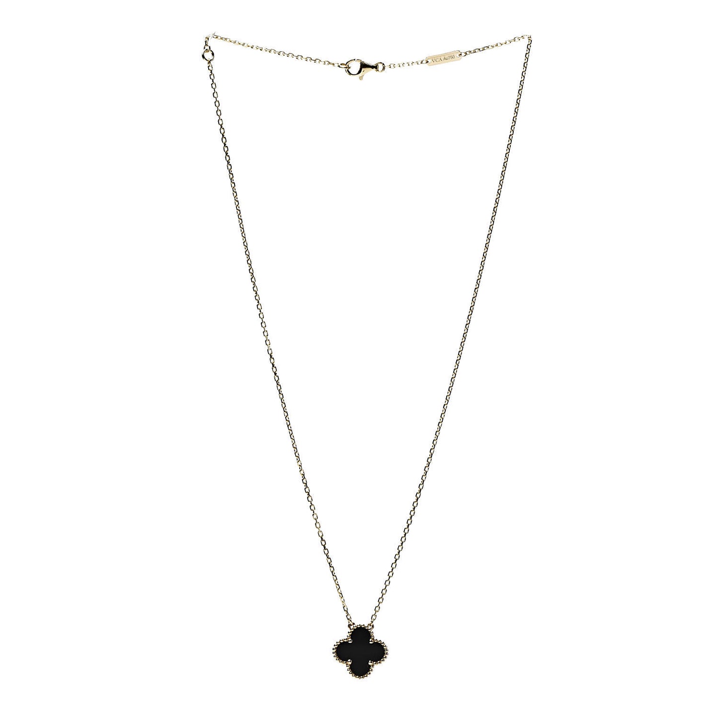 18K Yellow Gold Black Onyx Vintage Alhambra Pendant Necklace