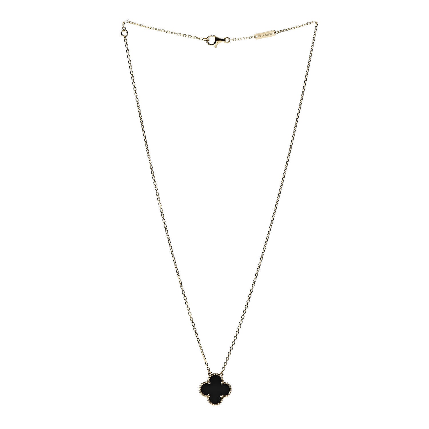 Van Cleef & Arpels 18K Yellow Gold Black Onyx Vintage Alhambra Pendant Necklace 3 of 6
