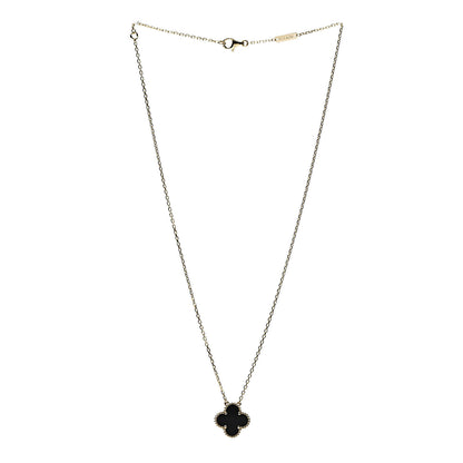 Van Cleef & Arpels 18K Yellow Gold Black Onyx Vintage Alhambra Pendant Necklace 3 of 6